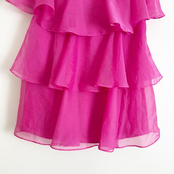 ABERCROMBIE Organza Tiered Strapless Mini Dress Pink Large Tall - Picture 4 of 7